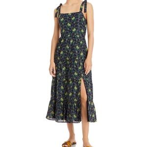 Paige Tamika Floral Tie-Shoulder Midi Dress in Navy